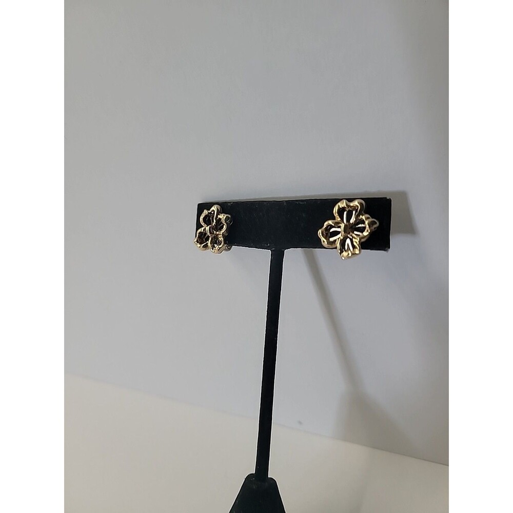 Vintage Avon Gold Tone Clip On Earrings Bow Ribbon Openwork Small Classic